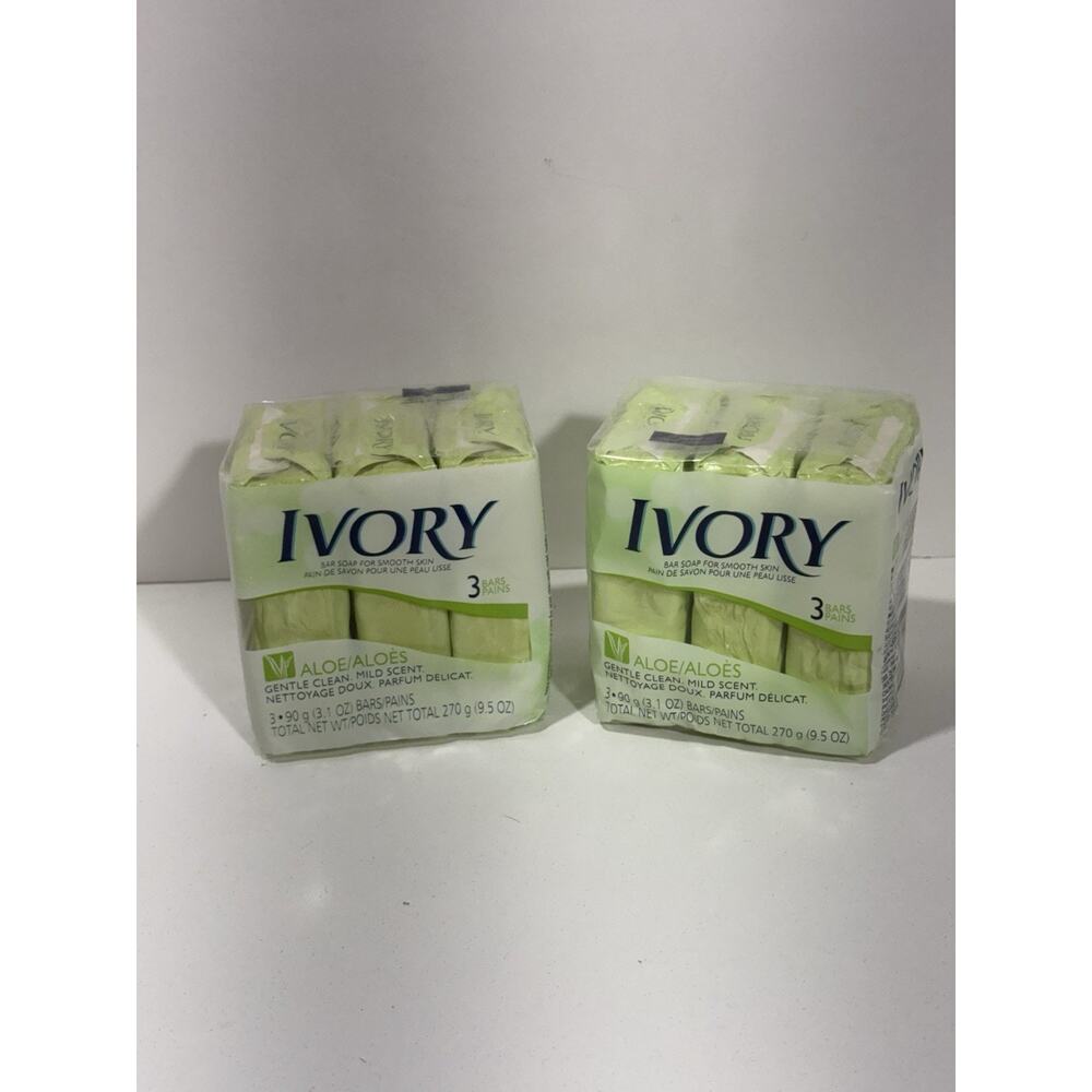 2 Packs Ivory ALOE Soap Bar 3.17oz by P&G 3 Bars Per Pk With Aloe 6 bars Total